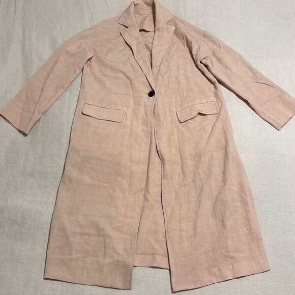 Handcrafted Dusty Rose Pink Coat with One-Button Closure, Size Medium - Picture 2 of 6